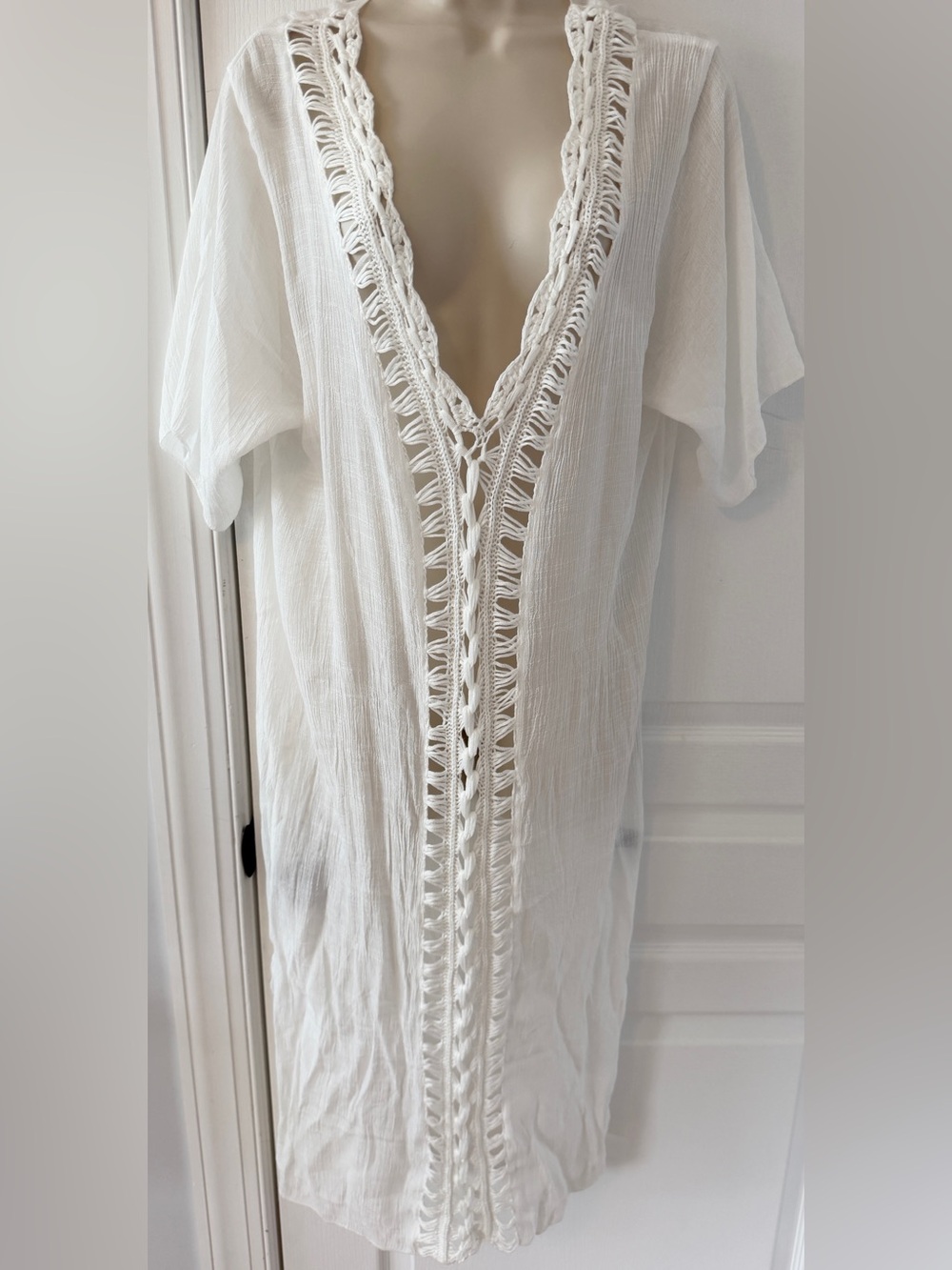 White Boho Crochet Lace Maxi Swimsuit Cover Up medium